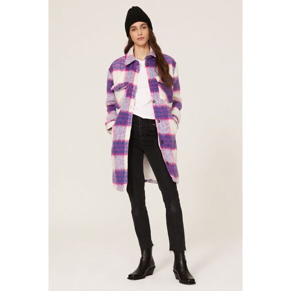 Prime Time Blue Multi Plaid Brushed Long Shacket Blank NYC - Picture 1 of 11